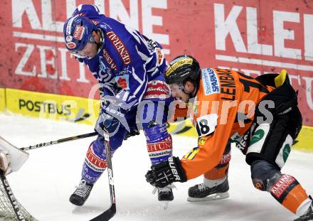 EBEL. Eishockey Bundesliga. EC Rekord Fenster VSV gegen Moser Medical Graz 99ers. Nicolas Petrik,  (VSV), Robert Lembacher (Graz). Villach, am 1.11.2011.
Foto: Kuess 


---
pressefotos, pressefotografie, kuess, qs, qspictures, sport, bild, bilder, bilddatenbank