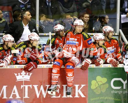 EBEL. Eishockey Bundesliga. KAC gegen KHL Medvescak Zagreb. Spielerbank SIKLENKA Michael (KAC). Klagenfurt, am 1.11.2011.
Foto: Kuess

---
pressefotos, pressefotografie, kuess, qs, qspictures, sport, bild, bilder, bilddatenbank