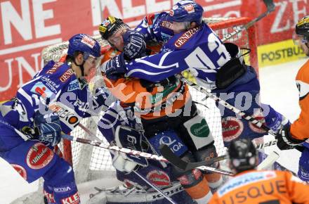 EBEL. Eishockey Bundesliga. EC Rekord Fenster VSV gegen Moser Medical Graz 99ers. Stefan Bacher, Andreas Wiedergut, (VSV), Oliver Latendresse  (Graz). Villach, am 1.11.2011.
Foto: Kuess 


---
pressefotos, pressefotografie, kuess, qs, qspictures, sport, bild, bilder, bilddatenbank