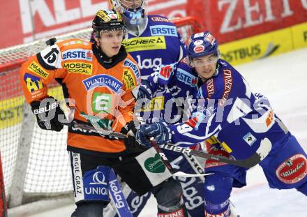 EBEL. Eishockey Bundesliga. EC Rekord Fenster VSV gegen Moser Medical Graz 99ers. Stefan Bacher, (VSV), Matthias Iberer  (Graz). Villach, am 1.11.2011.
Foto: Kuess 


---
pressefotos, pressefotografie, kuess, qs, qspictures, sport, bild, bilder, bilddatenbank