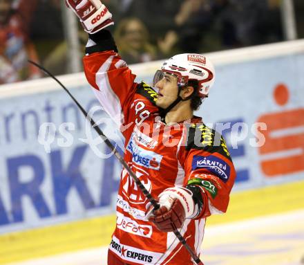 EBEL. Eishockey Bundesliga. KAC gegen KHL Medvescak Zagreb. Jubel HERBURGER Raphael (KAC). Klagenfurt, am 1.11.2011.
Foto: Kuess

---
pressefotos, pressefotografie, kuess, qs, qspictures, sport, bild, bilder, bilddatenbank