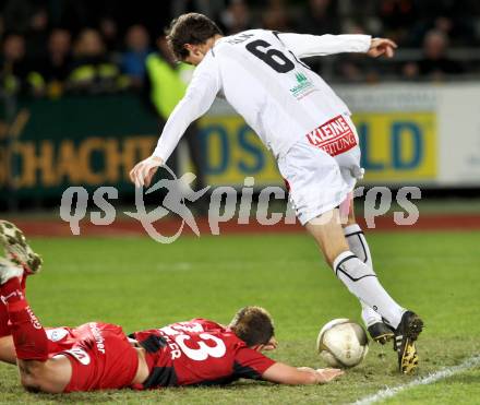 Fussball. Erste Liga. RZ Pellets WAC/St. Andrae gegen  LASK. Christian Falk, (WAC), Daniel Kogler (LASK). Wolfsberg, 4.11.2010. 
Foto: Kuess

---
pressefotos, pressefotografie, kuess, qs, qspictures, sport, bild, bilder, bilddatenbank