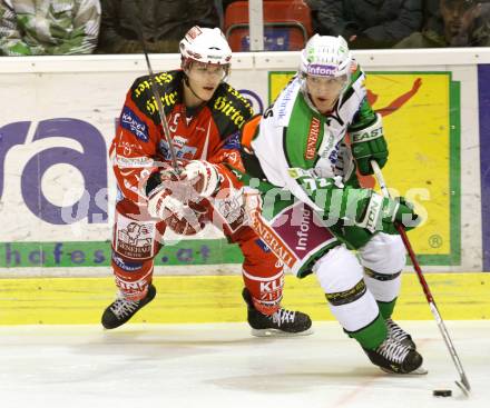 EBEL. Eishockey Bundesliga. KAC gegen HDD TILIA Olimpija Ljubljana. GEIER Stefan (KAC), HUGHES John (Laibach). Klagenfurt, am 16.11.2011.
Foto: Kuess

---
pressefotos, pressefotografie, kuess, qs, qspictures, sport, bild, bilder, bilddatenbank