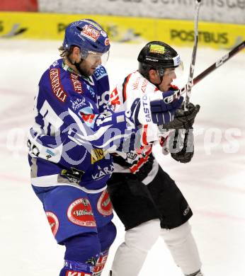 EBEL. Eishockey Bundesliga. EC Rekord Fenster VSV gegen HC Orli Znojmo.  Craig Weller, (VSV), Tomas Kominek (Znojmo). Villach, am 16.11.2011.
Foto: Kuess 


---
pressefotos, pressefotografie, kuess, qs, qspictures, sport, bild, bilder, bilddatenbank