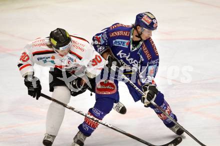 EBEL. Eishockey Bundesliga. EC Rekord Fenster VSV gegen HC Orli Znojmo.  Marco Pewal, (VSV), Jiri Beroun  (Znojmo). Villach, am 16.11.2011.
Foto: Kuess 


---
pressefotos, pressefotografie, kuess, qs, qspictures, sport, bild, bilder, bilddatenbank