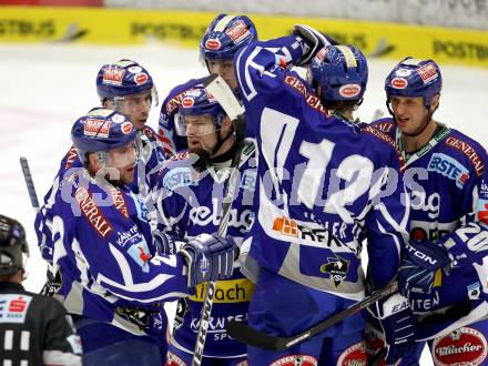 EBEL. Eishockey Bundesliga. EC Rekord Fenster VSV gegen HC Orli Znojmo.  Torjubel VSV. Villach, am 16.11.2011.
Foto: Kuess 


---
pressefotos, pressefotografie, kuess, qs, qspictures, sport, bild, bilder, bilddatenbank