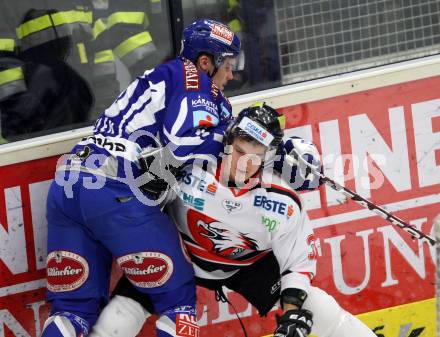 EBEL. Eishockey Bundesliga. EC Rekord Fenster VSV gegen HC Orli Znojmo.  Michael Koefeler,  (VSV), Jakub Stehlik (Znojmo). Villach, am 16.11.2011.
Foto: Kuess 


---
pressefotos, pressefotografie, kuess, qs, qspictures, sport, bild, bilder, bilddatenbank