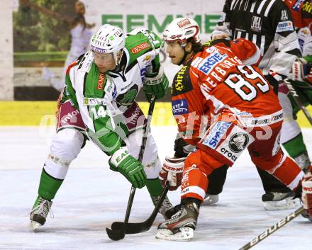 EBEL. Eishockey Bundesliga. KAC gegen HDD TILIA Olimpija Ljubljana. HERBURGER Raphael (KAC), HOCEVAR Matej (Laibach). Klagenfurt, am 16.11.2011.
Foto: Kuess

---
pressefotos, pressefotografie, kuess, qs, qspictures, sport, bild, bilder, bilddatenbank