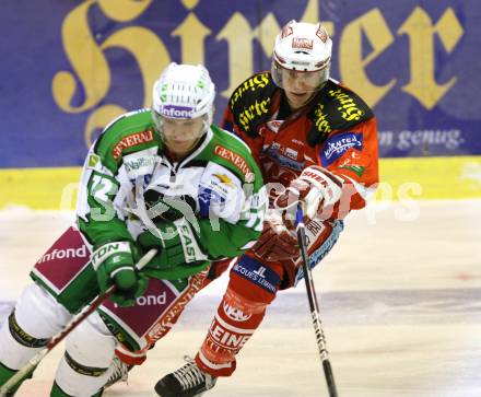 EBEL. Eishockey Bundesliga. KAC gegen HDD TILIA Olimpija Ljubljana. SCHELLANDER Paul (KAC), SACHL Petr (Laibach). Klagenfurt, am 16.11.2011.
Foto: Kuess

---
pressefotos, pressefotografie, kuess, qs, qspictures, sport, bild, bilder, bilddatenbank