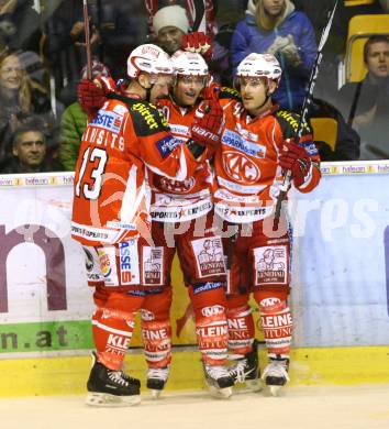 EBEL. Eishockey Bundesliga. KAC gegen HDD TILIA Olimpija Ljubljana. Torjubel KAC. Klagenfurt, am 16.11.2011.
Foto: Kuess

---
pressefotos, pressefotografie, kuess, qs, qspictures, sport, bild, bilder, bilddatenbank