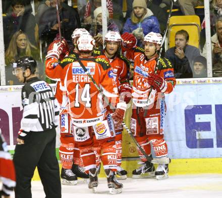 EBEL. Eishockey Bundesliga. KAC gegen HDD TILIA Olimpija Ljubljana. Torjubel KAC. Klagenfurt, am 16.11.2011.
Foto: Kuess

---
pressefotos, pressefotografie, kuess, qs, qspictures, sport, bild, bilder, bilddatenbank