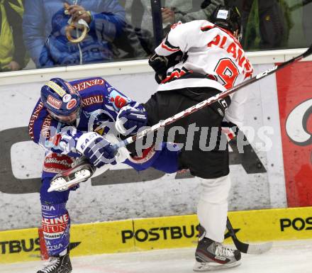 EBEL. Eishockey Bundesliga. EC Rekord Fenster VSV gegen HC Orli Znojmo.  Nikolas Petrik,  (VSV), Martin Planek (Znojmo). Villach, am 16.11.2011.
Foto: Kuess 


---
pressefotos, pressefotografie, kuess, qs, qspictures, sport, bild, bilder, bilddatenbank