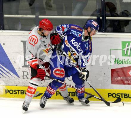 EBEL. Eishockey Bundesliga. EC Rekord Fenster VSV gegen HK Acroni Jesenice. PEWAL Marco (VSV), ANKERST Jaka (Jesenice). Villach, am 18.11.2011.
Foto: Kuess 


---
pressefotos, pressefotografie, kuess, qs, qspictures, sport, bild, bilder, bilddatenbank