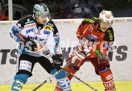 EBEL. Eishockey Bundesliga. KAC gegen EHC LIWEST Linz. Manuel Geier,  (KAC), Fabian Scholz (Linz). Klagenfurt, am 18.11.2011.
Foto: Kuess

---
pressefotos, pressefotografie, kuess, qs, qspictures, sport, bild, bilder, bilddatenbank