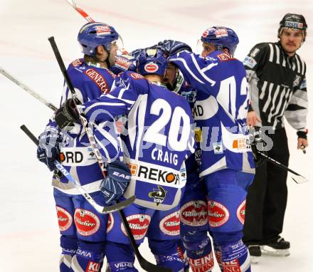 EBEL. Eishockey Bundesliga. EC Rekord Fenster VSV gegen Moser Medical Graz 99ers. Torjubel VSV. Villach, am 25.11.2011.
Foto: Kuess 


---
pressefotos, pressefotografie, kuess, qs, qspictures, sport, bild, bilder, bilddatenbank