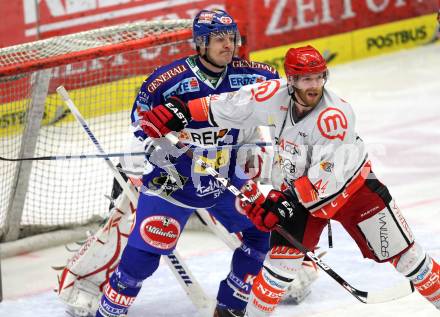 EBEL. Eishockey Bundesliga. EC Rekord Fenster VSV gegen HK Jesenice.  Shayne Toporowski, (VSV),  Andrej Tavzelj (HK Jesenice). Villach, am 27.11.2011.
Foto: Kuess 


---
pressefotos, pressefotografie, kuess, qs, qspictures, sport, bild, bilder, bilddatenbank