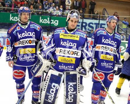 EBEL. Eishockey Bundesliga. EC Rekord Fenster VSV gegen HK Jesenice.  Shayne Toporowski, Bernhard Starkbaum, Tomaz Razingar (VSV). Villach, am 27.11.2011.
Foto: Kuess 


---
pressefotos, pressefotografie, kuess, qs, qspictures, sport, bild, bilder, bilddatenbank