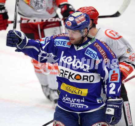 EBEL. Eishockey Bundesliga. EC Rekord Fenster VSV gegen HK Jesenice.  Torjubel Kevin Mitchell (VSV). Villach, am 27.11.2011.
Foto: Kuess 


---
pressefotos, pressefotografie, kuess, qs, qspictures, sport, bild, bilder, bilddatenbank