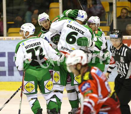 EBEL. Eishockey Bundesliga. KAC gegen HDD TILIA Olimpija Ljubljana. torjubel  (Laibach). Klagenfurt, am 6.12.2011.
Foto: Kuess

---
pressefotos, pressefotografie, kuess, qs, qspictures, sport, bild, bilder, bilddatenbank