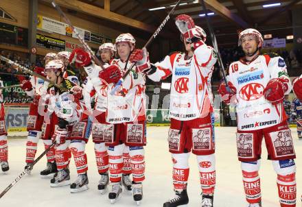 EBEL. Eishockey Bundesliga. EC Rekord Fenster VSV gegen KAC. Jubel KAC. Villach, am 9.12.2011.
Foto: Kuess 


---
pressefotos, pressefotografie, kuess, qs, qspictures, sport, bild, bilder, bilddatenbank
