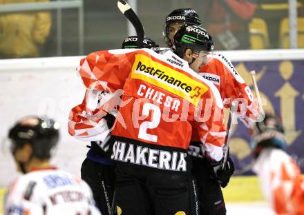 Eishockey Oesterreich Cup. Oesterreich gegen Schweiz. Torjubel Schweiz. Klagenfurt, 16.12.2011.
Foto: Kuess

---
pressefotos, pressefotografie, kuess, qs, qspictures, sport, bild, bilder, bilddatenbank