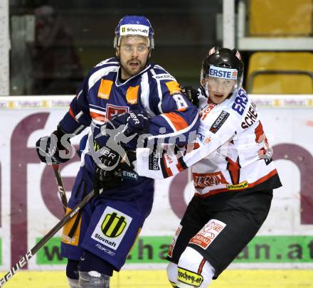 Eishockey Oesterreich Cup. Oesterreich gegen Slowakei. Paul Schellander,  (Oesterreich), Martin Cibak (Slowakei). Klagenfurt, 17.12.2011.
Foto: Kuess

---
pressefotos, pressefotografie, kuess, qs, qspictures, sport, bild, bilder, bilddatenbank