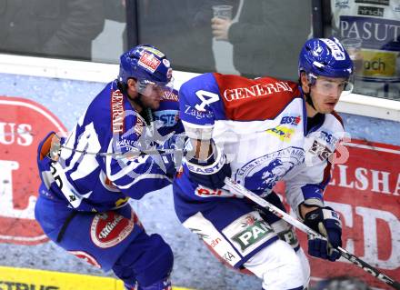 EBEL. Eishockey Bundesliga. EC Rekord Fenster VSV gegen KHL Medvescak Zagreb. Christof Martinz,  (VSV), Sasha Pokulok (Zagreb). Villach, am 20.12.2011.
Foto: Kuess 


---
pressefotos, pressefotografie, kuess, qs, qspictures, sport, bild, bilder, bilddatenbank