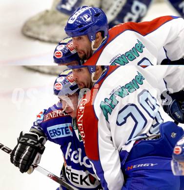 EBEL. Eishockey Bundesliga. EC Rekord Fenster VSV gegen KHL Medvescak Zagreb. Marco Pewal,  (VSV), Joel Prpic (Zagreb). Villach, am 20.12.2011.
Foto: Kuess 


---
pressefotos, pressefotografie, kuess, qs, qspictures, sport, bild, bilder, bilddatenbank