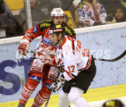 EBEL. Eishockey Bundesliga. KAC gegen HC Orli Znojmo. HAGER Gregor (KAC), HAMAN Radek (Znojmo). Klagenfurt, am 20.12.2011.
Foto: Kuess

---
pressefotos, pressefotografie, kuess, qs, qspictures, sport, bild, bilder, bilddatenbank