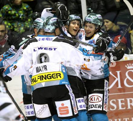 EBEL. Eishockey Bundesliga. KAC gegen EHC LIWEST Linz. Torjubel Linz. Klagenfurt, am 26.12.2011.
Foto: Kuess

---
pressefotos, pressefotografie, kuess, qs, qspictures, sport, bild, bilder, bilddatenbank