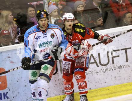 EBEL. Eishockey Bundesliga. KAC gegen SAPA Fehervar AV19. HERBURGER Raphael (KAC), HORVATH Andras (Alba Volan). Klagenfurt, am 3.1.2012.
Foto: Kuess

---
pressefotos, pressefotografie, kuess, qs, qspictures, sport, bild, bilder, bilddatenbank