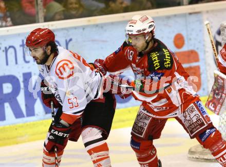 EBEL. Eishockey Bundesliga. KAC gegen HK Acroni Jesenice. KOCH Thomas (KAC), JULIANO Jonathan  (Jesenice). Klagenfurt, am 6.1.2012.
Foto: Kuess

---
pressefotos, pressefotografie, kuess, qs, qspictures, sport, bild, bilder, bilddatenbank