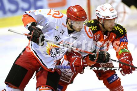 EBEL. Eishockey Bundesliga. KAC gegen HK Acroni Jesenice. KOCH Thomas (KAC), BENDIK Branislav (Jesenice). Klagenfurt, am 6.1.2012.
Foto: Kuess

---
pressefotos, pressefotografie, kuess, qs, qspictures, sport, bild, bilder, bilddatenbank