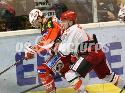 EBEL. Eishockey Bundesliga. KAC gegen HK Acroni Jesenice. SCHELLANDER Paul (KAC), PUSA Antti (Jesenice). Klagenfurt, am 6.1.2012.
Foto: Kuess

---
pressefotos, pressefotografie, kuess, qs, qspictures, sport, bild, bilder, bilddatenbank