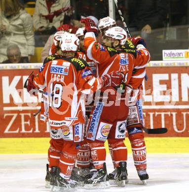 EBEL. Eishockey Bundesliga. KAC gegen HK Acroni Jesenice. Torjubel (KAC). Klagenfurt, am 6.1.2012.
Foto: Kuess

---
pressefotos, pressefotografie, kuess, qs, qspictures, sport, bild, bilder, bilddatenbank