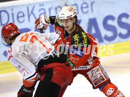 EBEL. Eishockey Bundesliga. KAC gegen HK Acroni Jesenice. HERBURGER Raphael (KAC), BENDIK Branislav (Jesenice). Klagenfurt, am 6.1.2012.
Foto: Kuess

---
pressefotos, pressefotografie, kuess, qs, qspictures, sport, bild, bilder, bilddatenbank