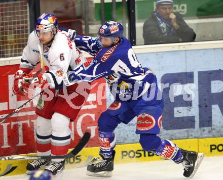 EBEL. Eishockey Bundesliga. EC Rekord Fenster VSV gegen EC Red Bull Salzburg. Nikolaus Hartl (VSV), Alexander Pallestrang (Salzburg). Villach, am 10.1.2012.
Foto: Kuess
---
pressefotos, pressefotografie, kuess, qs, qspictures, sport, bild, bilder, bilddatenbank