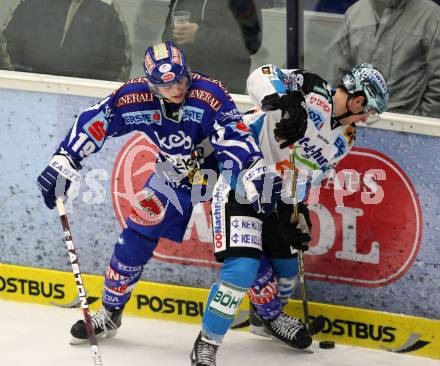 EBEL. Eishockey Bundesliga. EC Rekord Fenster VSV gegen EHC LIWEST BLACK WINGS LINZ. BACHER Stefan  (VSV), SPANNRING Patrick (Linz). Villach, am 13.1.2012.
Foto: Kuess 


---
pressefotos, pressefotografie, kuess, qs, qspictures, sport, bild, bilder, bilddatenbank