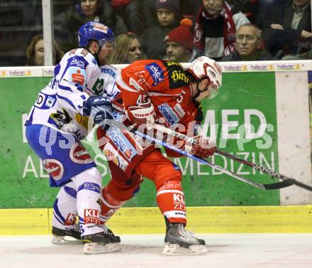 EBEL. Eishockey Bundesliga. KAC gegen VSV. SCHULLER David (KAC), KASPITZ Roland (VSV). Klagenfurt, am 17.1.2012.
Foto: Kuess

---
pressefotos, pressefotografie, kuess, qs, qspictures, sport, bild, bilder, bilddatenbank