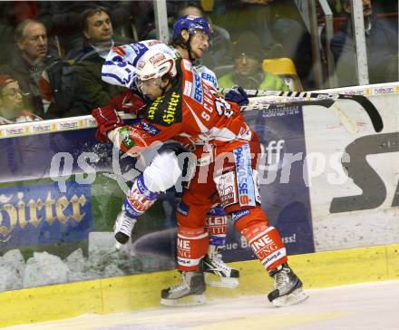 EBEL. Eishockey Bundesliga. KAC gegen VSV. SCHUMNIG Martin (KAC), WIEDERGUT Andreas (VSV). Klagenfurt, am 17.1.2012.
Foto: Kuess

---
pressefotos, pressefotografie, kuess, qs, qspictures, sport, bild, bilder, bilddatenbank