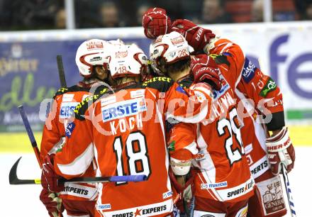 EBEL. Eishockey Bundesliga. KAC gegen VSV. Torjubel (KAC). Klagenfurt, am 17.1.2012.
Foto: Kuess

---
pressefotos, pressefotografie, kuess, qs, qspictures, sport, bild, bilder, bilddatenbank