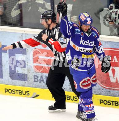 EBEL. Eishockey Bundesliga. EC Rekord Fenster VSV gegen HC Orli Znojmo.  Torjubel Mike Craig (VSV),  (Znaim). Villach, am 20.1.2012.
Foto: Kuess 


---
pressefotos, pressefotografie, kuess, qs, qspictures, sport, bild, bilder, bilddatenbank