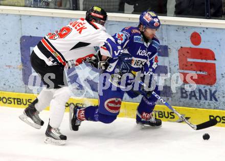 EBEL. Eishockey Bundesliga. EC Rekord Fenster VSV gegen HC Orli Znojmo.  Roland Kaspitz (VSV),  Ales Stanek (Znaim). Villach, am 20.1.2012.
Foto: Kuess 


---
pressefotos, pressefotografie, kuess, qs, qspictures, sport, bild, bilder, bilddatenbank