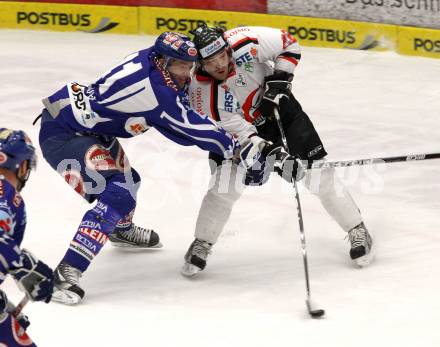 EBEL. Eishockey Bundesliga. EC Rekord Fenster VSV gegen HC Orli Znojmo.  Mario Altmann (VSV),  Michael Danton (Znaim). Villach, am 20.1.2012.
Foto: Kuess 


---
pressefotos, pressefotografie, kuess, qs, qspictures, sport, bild, bilder, bilddatenbank