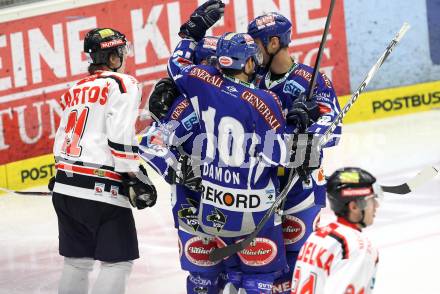 EBEL. Eishockey Bundesliga. EC Rekord Fenster VSV gegen HC Orli Znojmo.  Torjubel (VSV),  (Znaim). Villach, am 20.1.2012.
Foto: Kuess 


---
pressefotos, pressefotografie, kuess, qs, qspictures, sport, bild, bilder, bilddatenbank