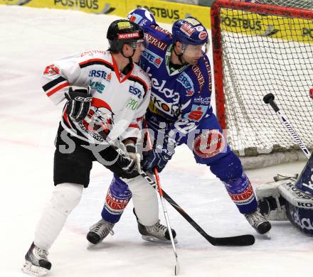 EBEL. Eishockey Bundesliga. EC Rekord Fenster VSV gegen HC Orli Znojmo.  Greg Kuznik (VSV), Ales Stanek (Znaim). Villach, am 20.1.2012.
Foto: Kuess 


---
pressefotos, pressefotografie, kuess, qs, qspictures, sport, bild, bilder, bilddatenbank