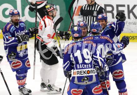 EBEL. Eishockey Bundesliga. EC Rekord Fenster VSV gegen HC Orli Znojmo.  Torjubel (VSV),  (Znaim). Villach, am 20.1.2012.
Foto: Kuess 


---
pressefotos, pressefotografie, kuess, qs, qspictures, sport, bild, bilder, bilddatenbank