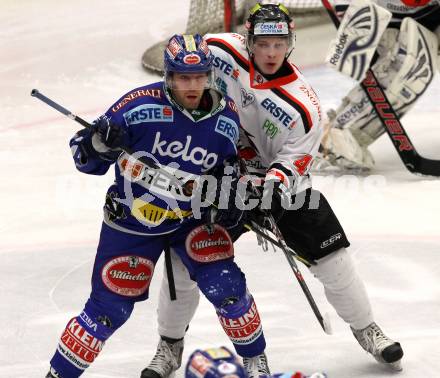 EBEL. Eishockey Bundesliga. EC Rekord Fenster VSV gegen HC Orli Znojmo.  Derek Damon (VSV), David Bartos (Znaim). Villach, am 20.1.2012.
Foto: Kuess 


---
pressefotos, pressefotografie, kuess, qs, qspictures, sport, bild, bilder, bilddatenbank