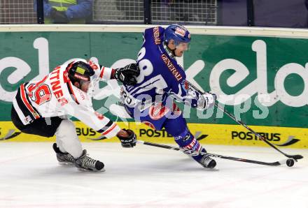EBEL. Eishockey Bundesliga. EC Rekord Fenster VSV gegen HC Orli Znojmo.  Shayne Toporowski (VSV),  Jan Lattner (Znaim). Villach, am 20.1.2012.
Foto: Kuess 


---
pressefotos, pressefotografie, kuess, qs, qspictures, sport, bild, bilder, bilddatenbank