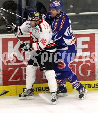EBEL. Eishockey Bundesliga. EC Rekord Fenster VSV gegen HC Orli Znojmo.  Shayne Toporowski (VSV),  Michael Danton (Znaim). Villach, am 20.1.2012.
Foto: Kuess 


---
pressefotos, pressefotografie, kuess, qs, qspictures, sport, bild, bilder, bilddatenbank